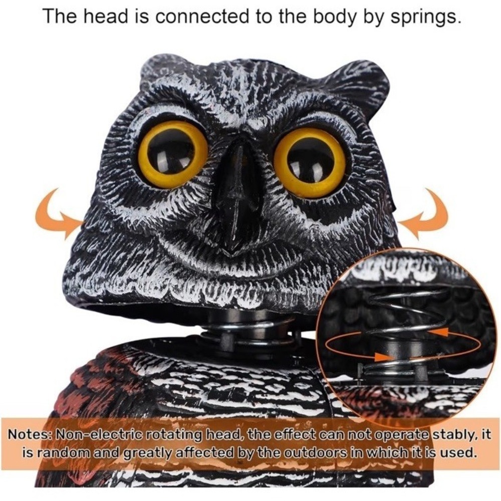 3 Pack Rotating Head Owl Bird Deterrent Scarecrow Decoy Garden Pest Repellent - Picture 4 of 11